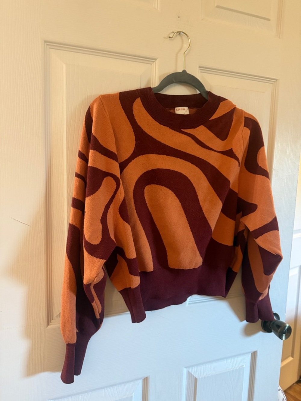 Kerisma Orange and Burgundy Abstract Crewneck Sweater